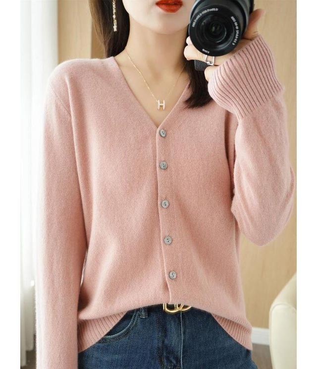 V-Neck Plain Cardigan Product Image