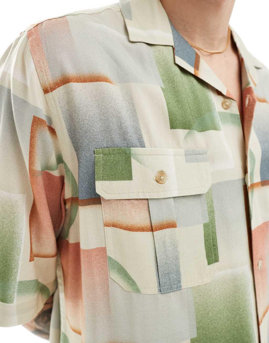 ASOS DESIGN relaxed revere shirt with vintage ombre print Product Image