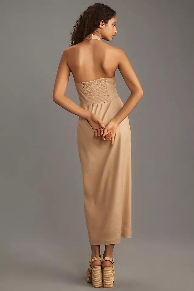 By Anthropologie Linen Halter V-Neck Column Midi Dress Product Image