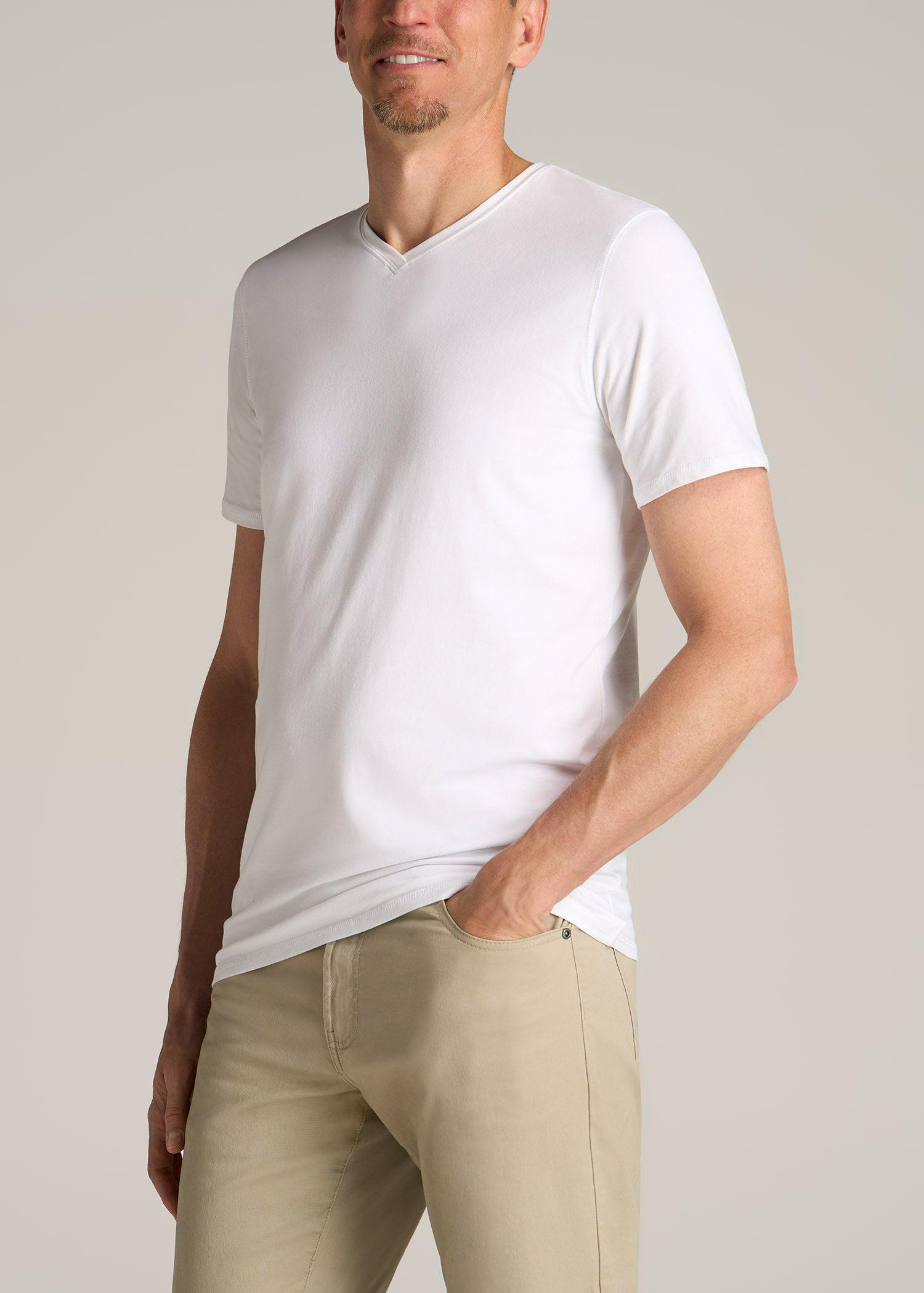 The Essential REGULAR-FIT V-Neck Men's Tall Tees in White Male Product Image