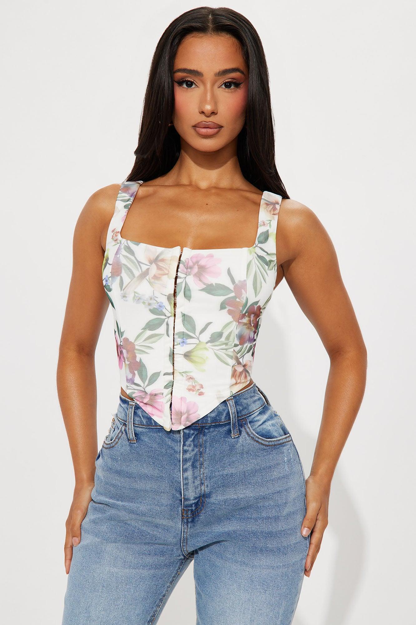 La Flor Mesh Corset Top - Ivory/combo Product Image