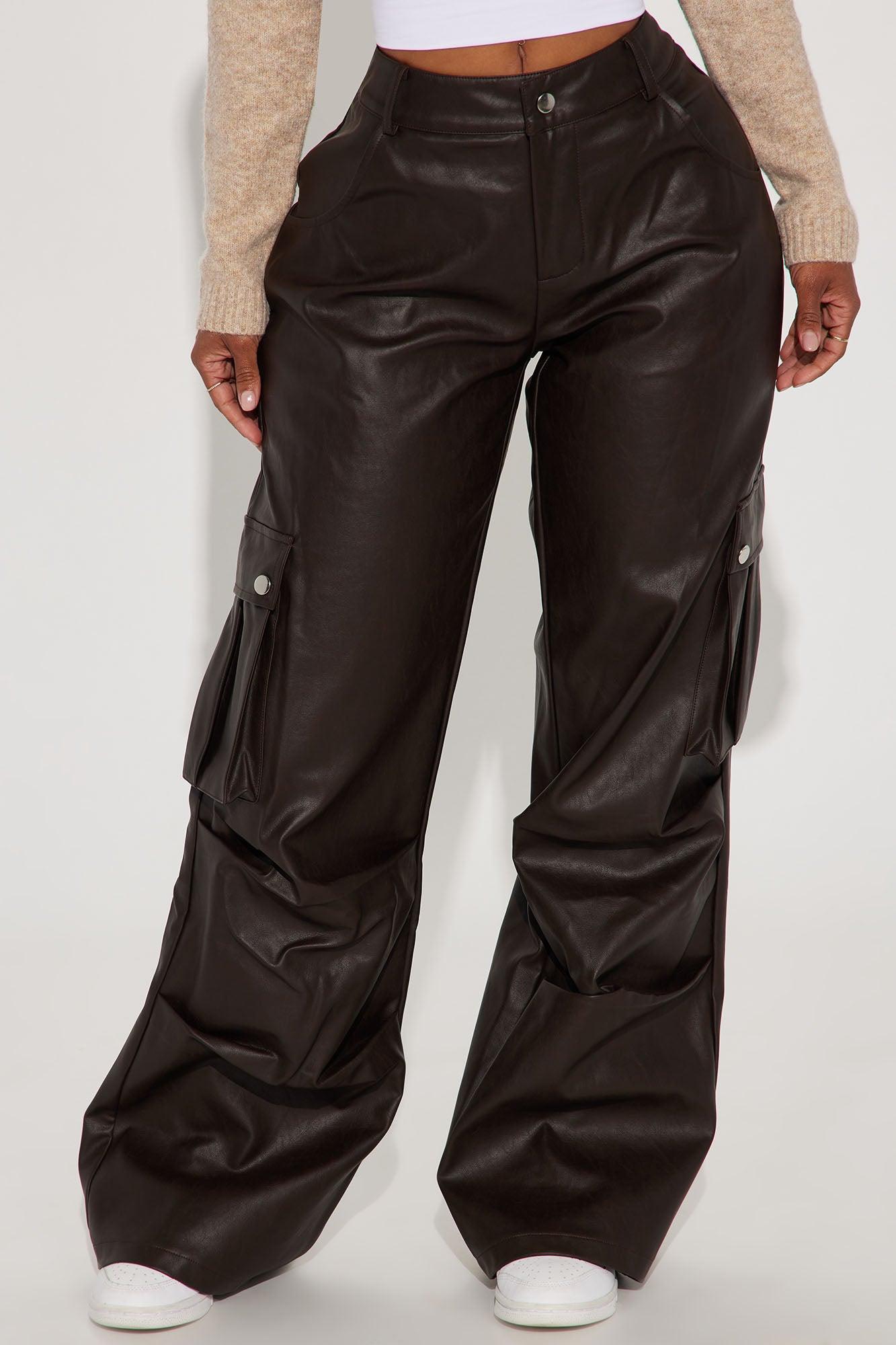 Lookout Mid Rise Faux Leather Pant - Chocolate Product Image