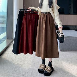 High Rise Plain Midi A-Line Skirt Product Image