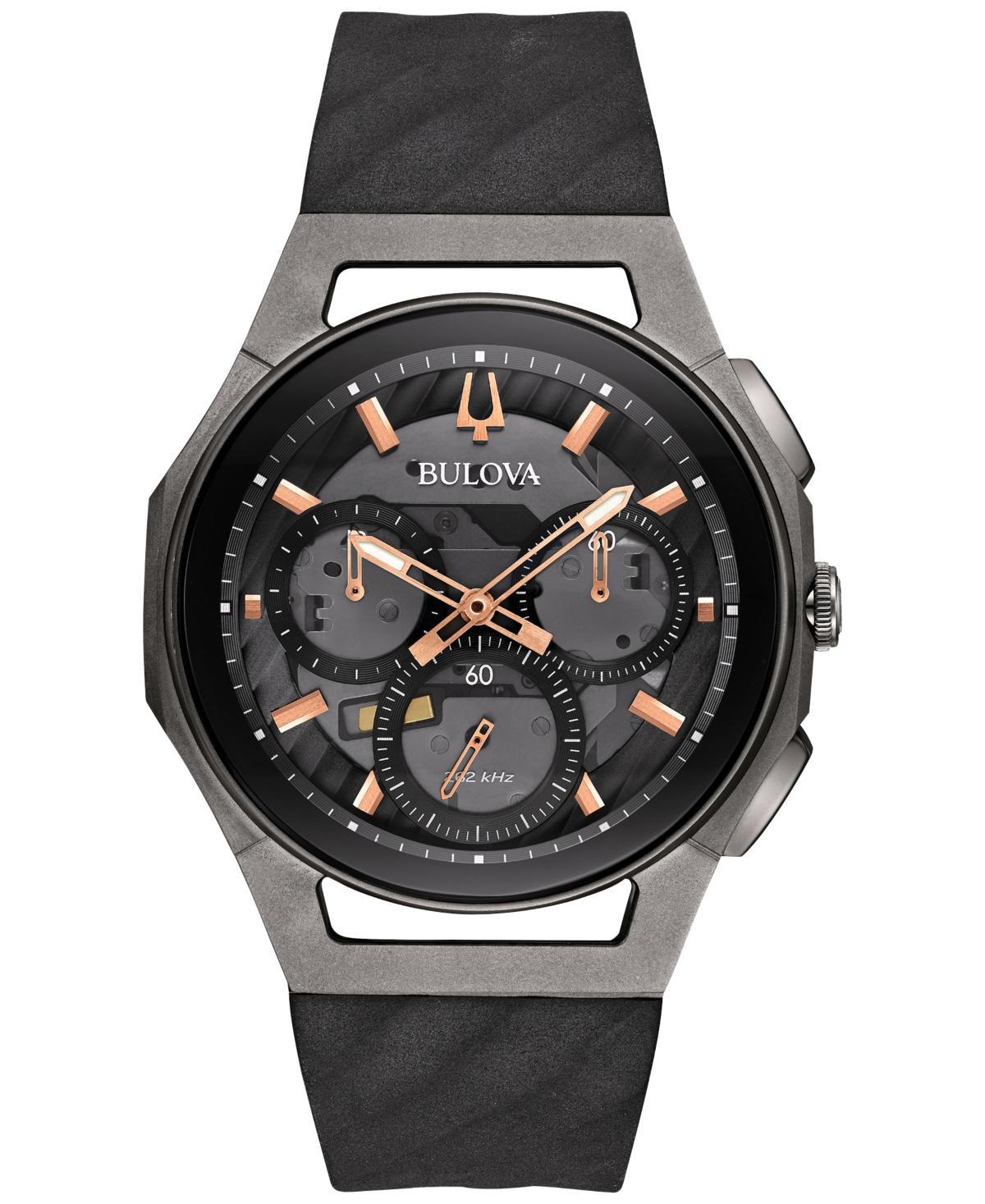 Bulova Mens Chronograph Curv Black Rubber Strap Watch 44mm 98A162 Product Image