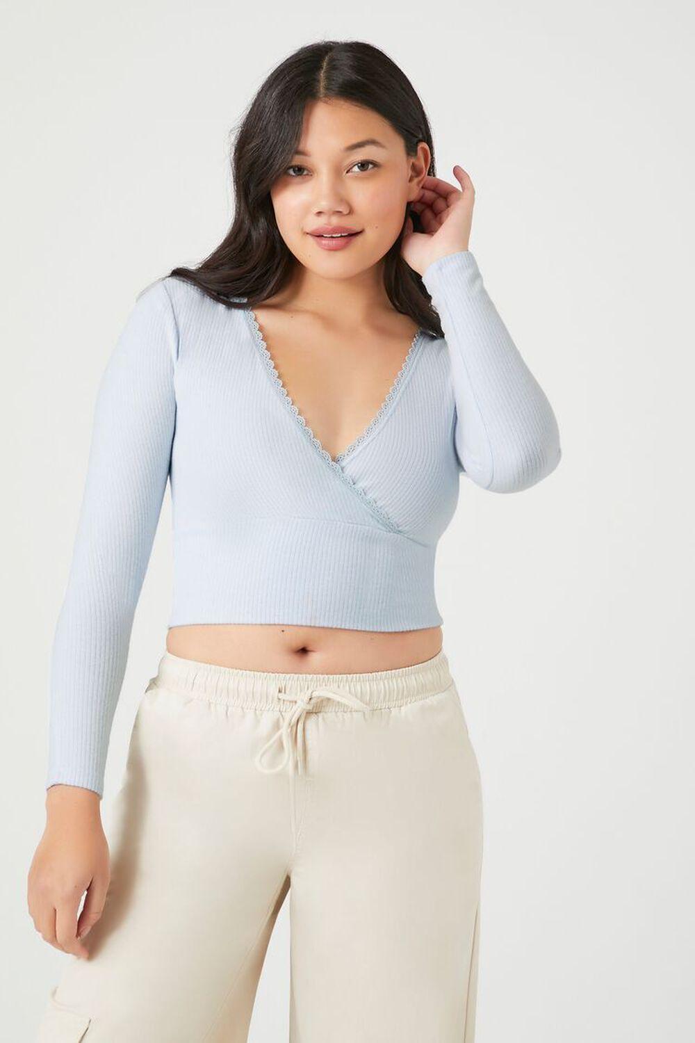 Ribbed Lace-Trim Crop Top | Forever 21 Product Image