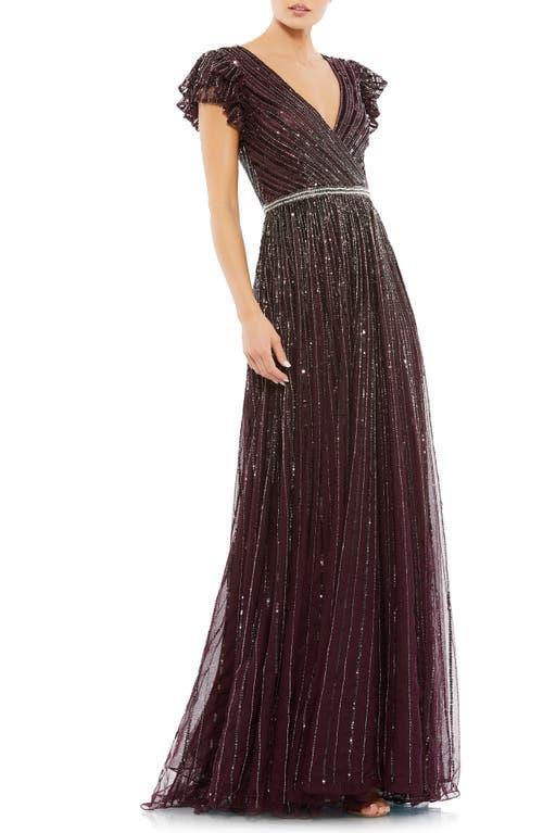 Mac Duggal Beaded Cap Sleeve Tulle A-Line Gown Product Image