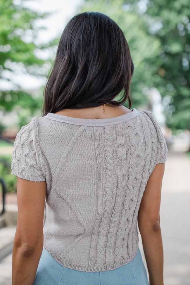 I'm In Charge Beige Cable Knit Short Sleeve Sweater Product Image