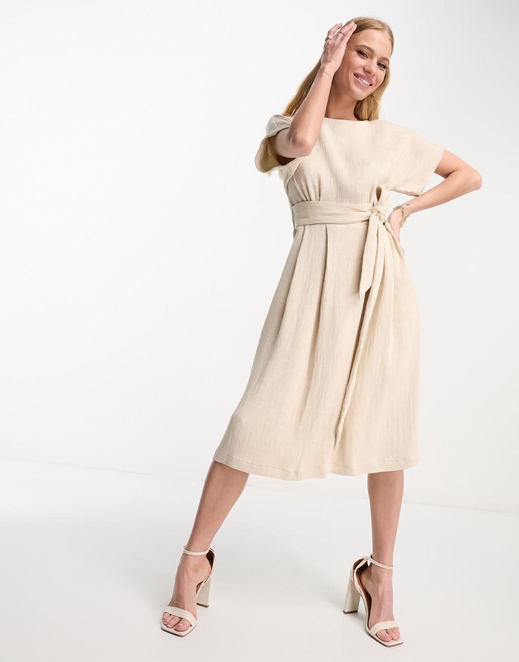 Closet London ribbed midi dress in stone Product Image