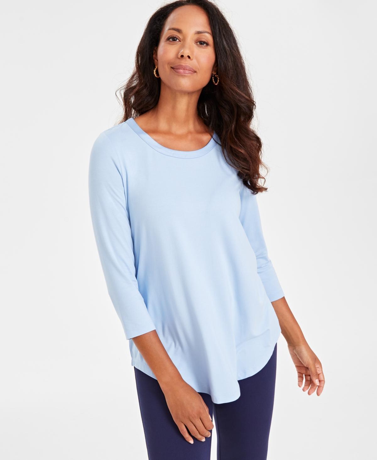 Jm Collection Petite Satin-Trim 3/4-Sleeve Top, Created for Macys Product Image