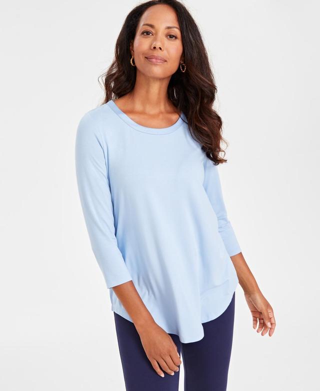 Jm Collection Petite Satin-Trim 3/4-Sleeve Top, Created for Macys Product Image