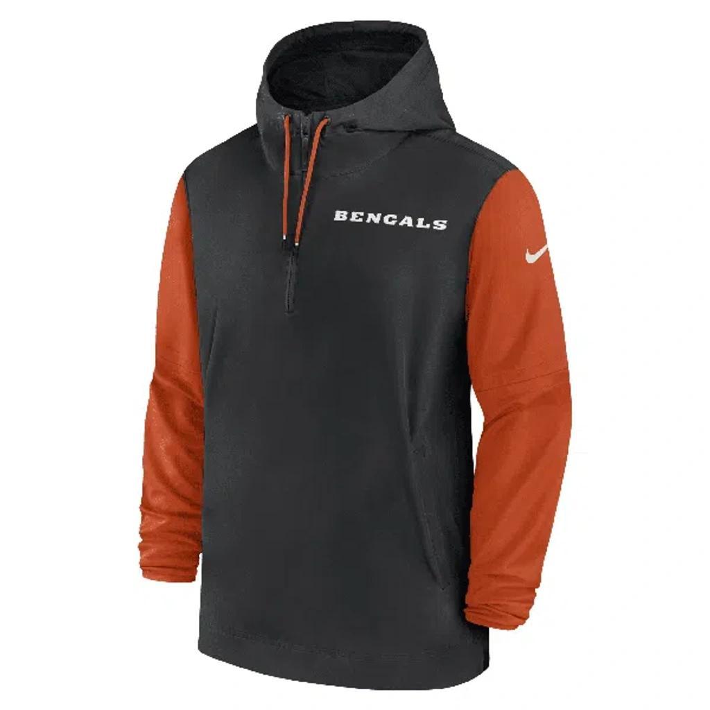 NIKE Men's Black/orange Cincinnati Bengals 2024/25 Sideline Pre-game Player 1/2-zip Hoodie Jacket Product Image