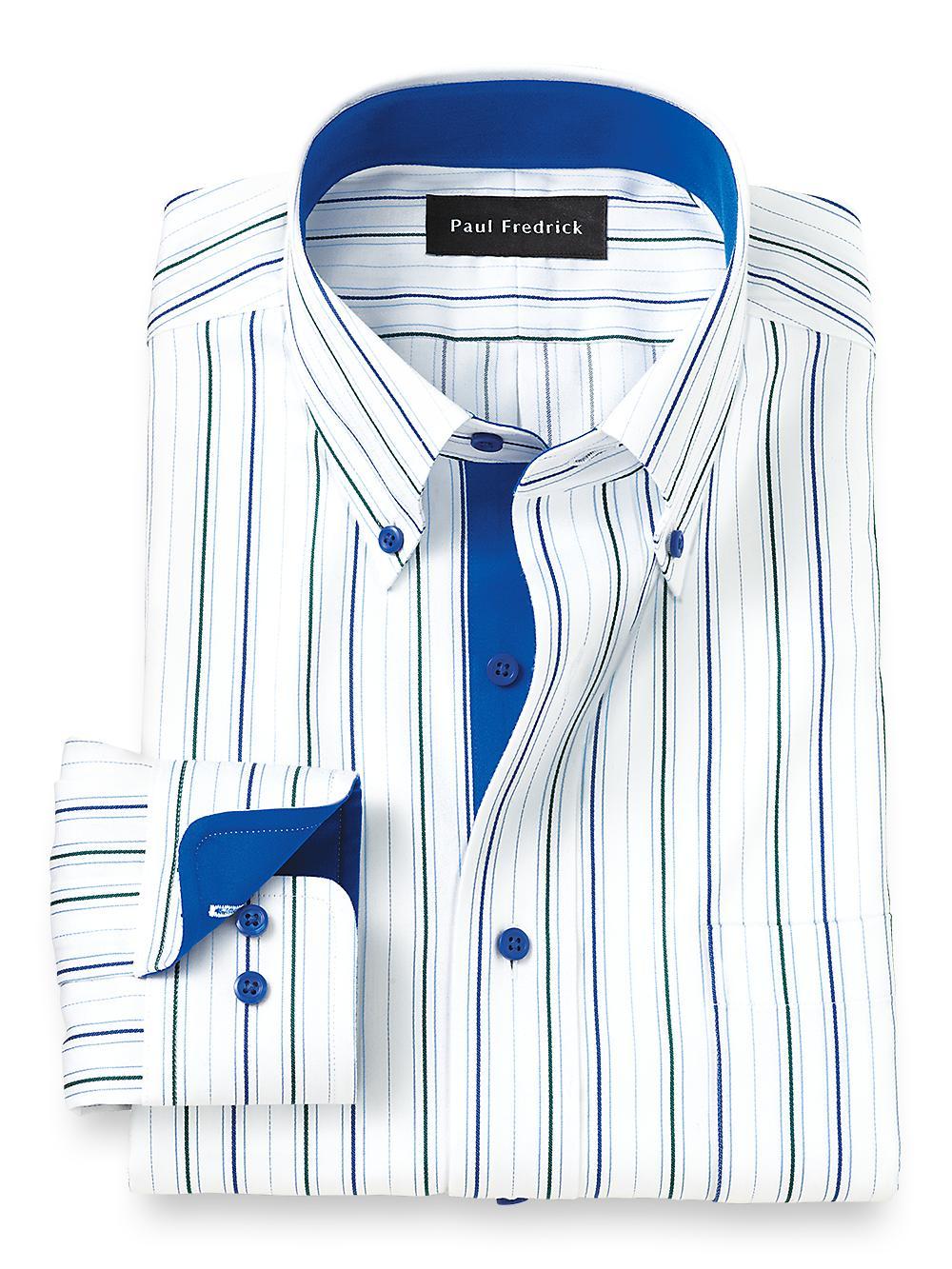 Tailored Fit Non-iron Cotton Stripe Dress Shirt With Contrast Trim Product Image