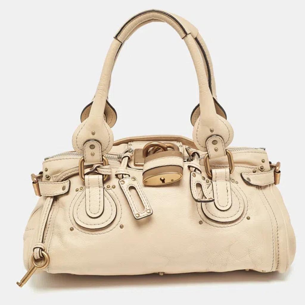 CHLOÉ Leather Medium Paddington Satchel In Beige Product Image