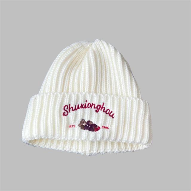 Bear Lettering Embroidered Beanie Product Image