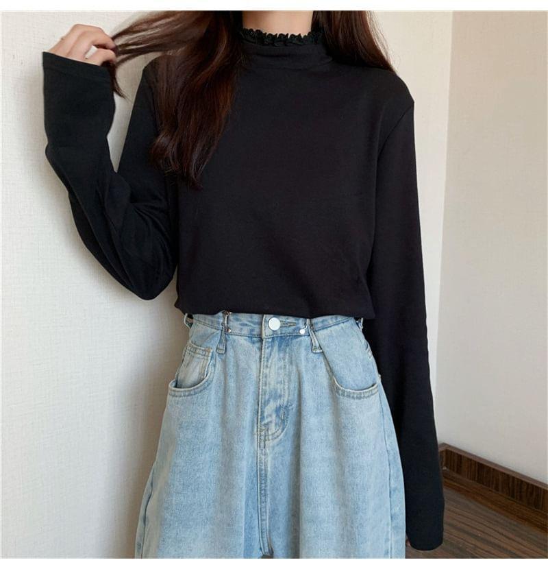 Long-Sleeve Mock Neck Plain Top Product Image