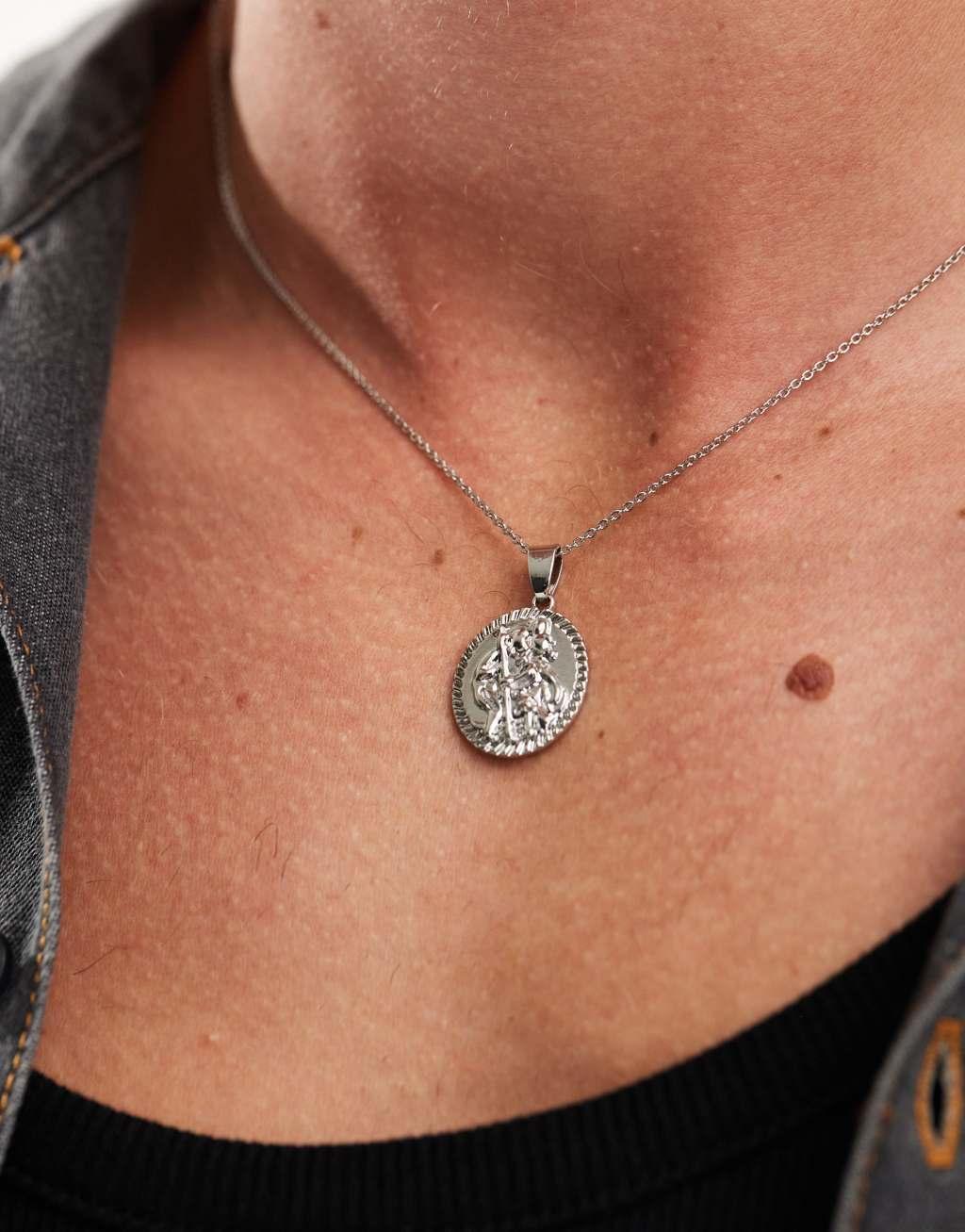 ASOS DESIGN necklace with coin pendant in silver tone Product Image