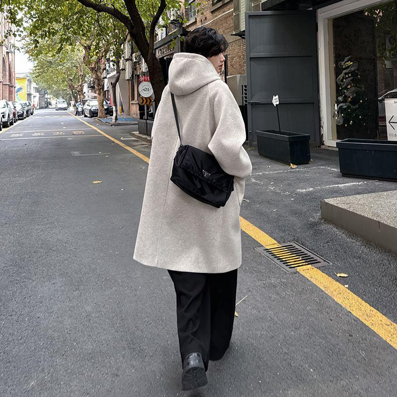 Stand Collar Plain Hood Midi Toggle Coat Product Image