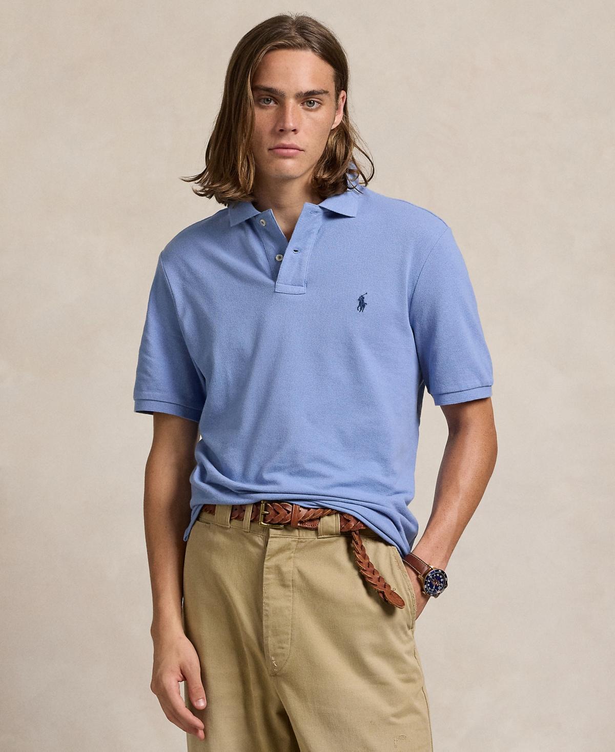 Custom Slim Fit Mesh Polo Shirt In Blue Product Image