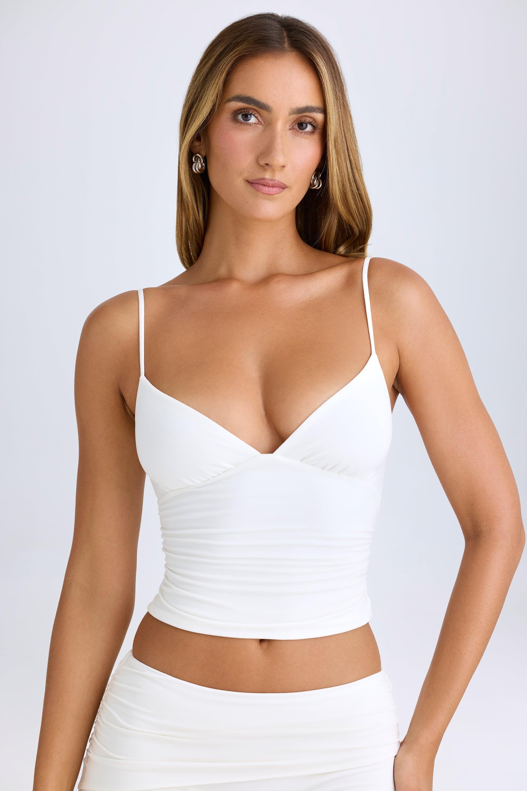 Modal V-Neck Ruched Camisole Top in White Product Image