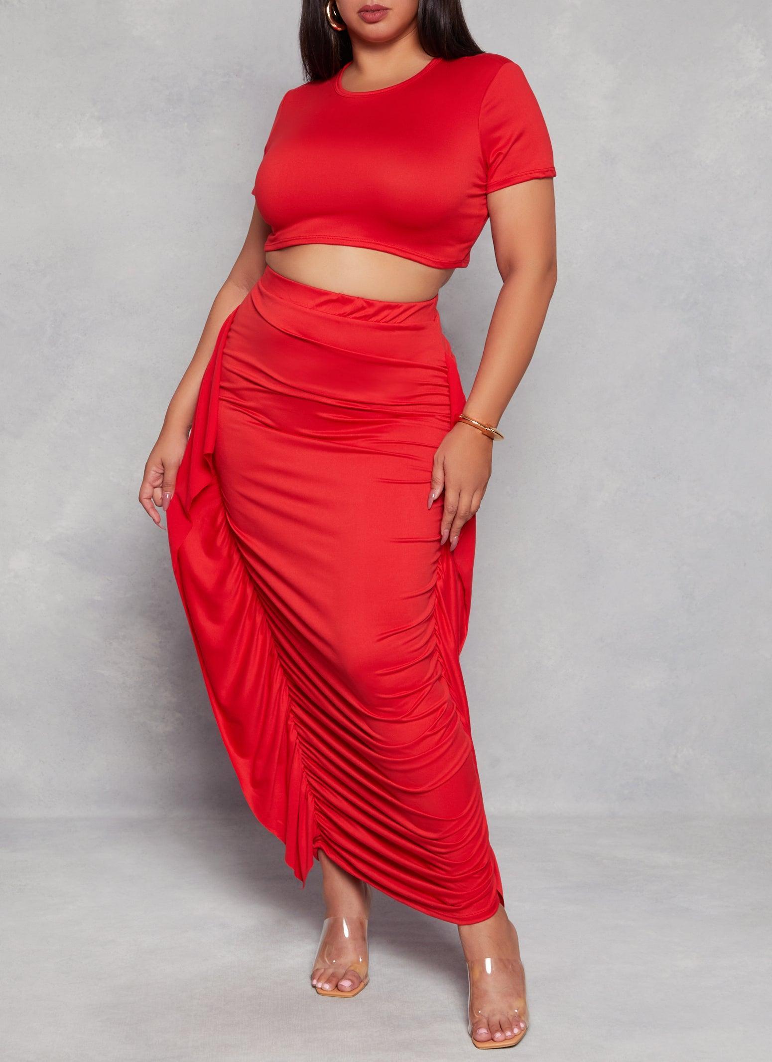 Womens Plus Size Ruched Ruffle Detail Maxi Skirt Product Image