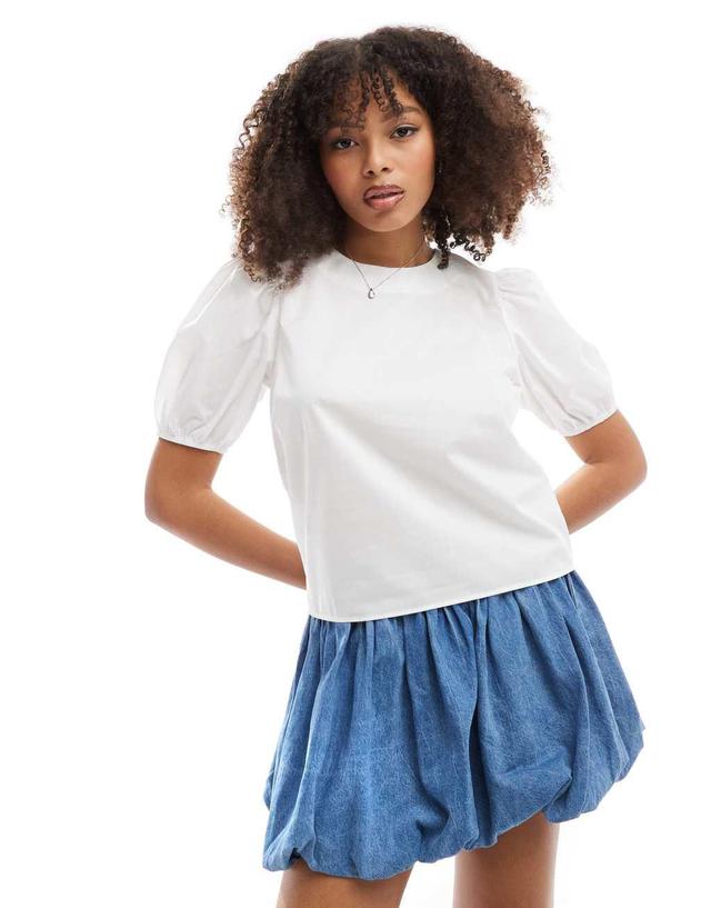 ASOS DESIGN puff sleeve cotton top in white Product Image