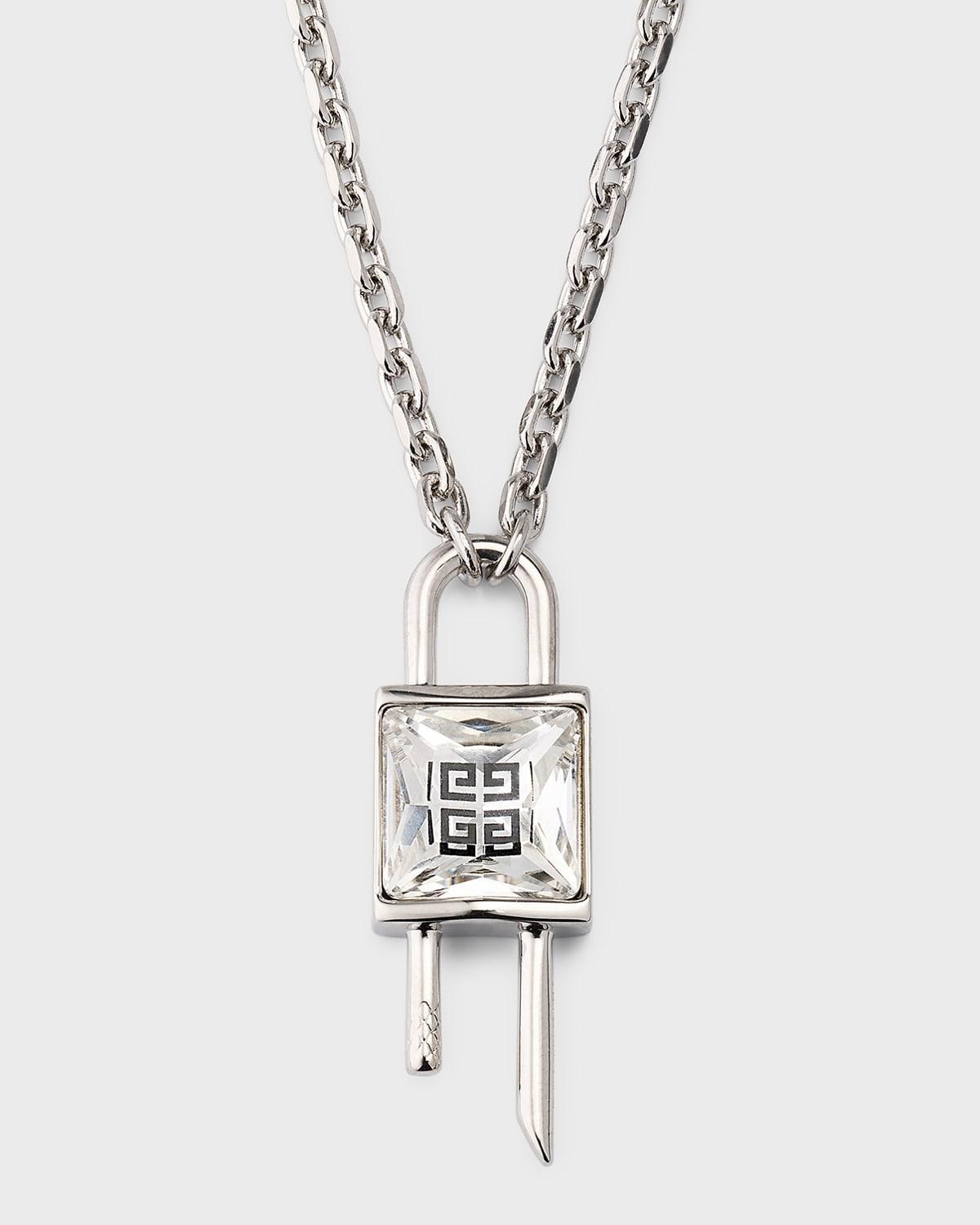 Womens Mini Lock Necklace In Metal With Crystal Product Image