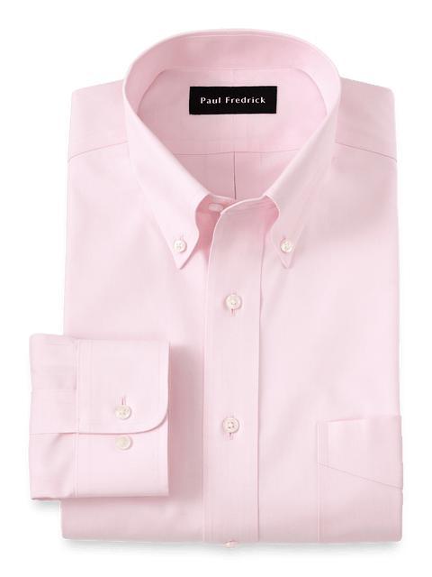 Non-Iron Cotton Pinpoint Solid Button Down Collar Dress Shirt - Pink Product Image