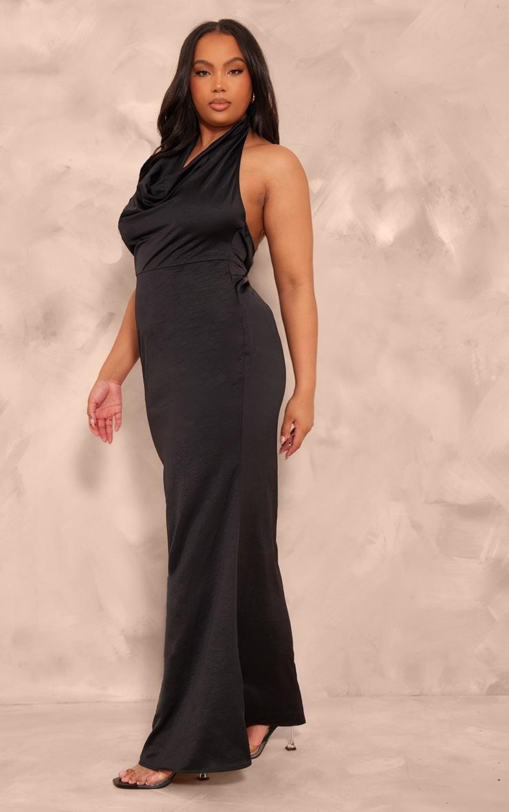 Plus Black Satin Cowl Neck Maxi Dress Product Image