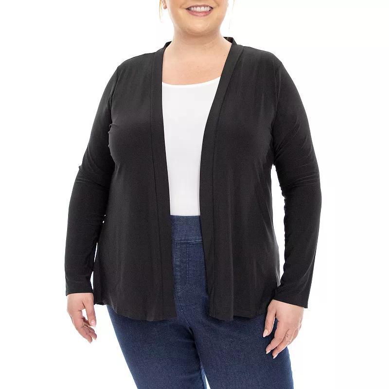 Plus Size Nina Leonard Godet-Back Cardigan, Womens Product Image