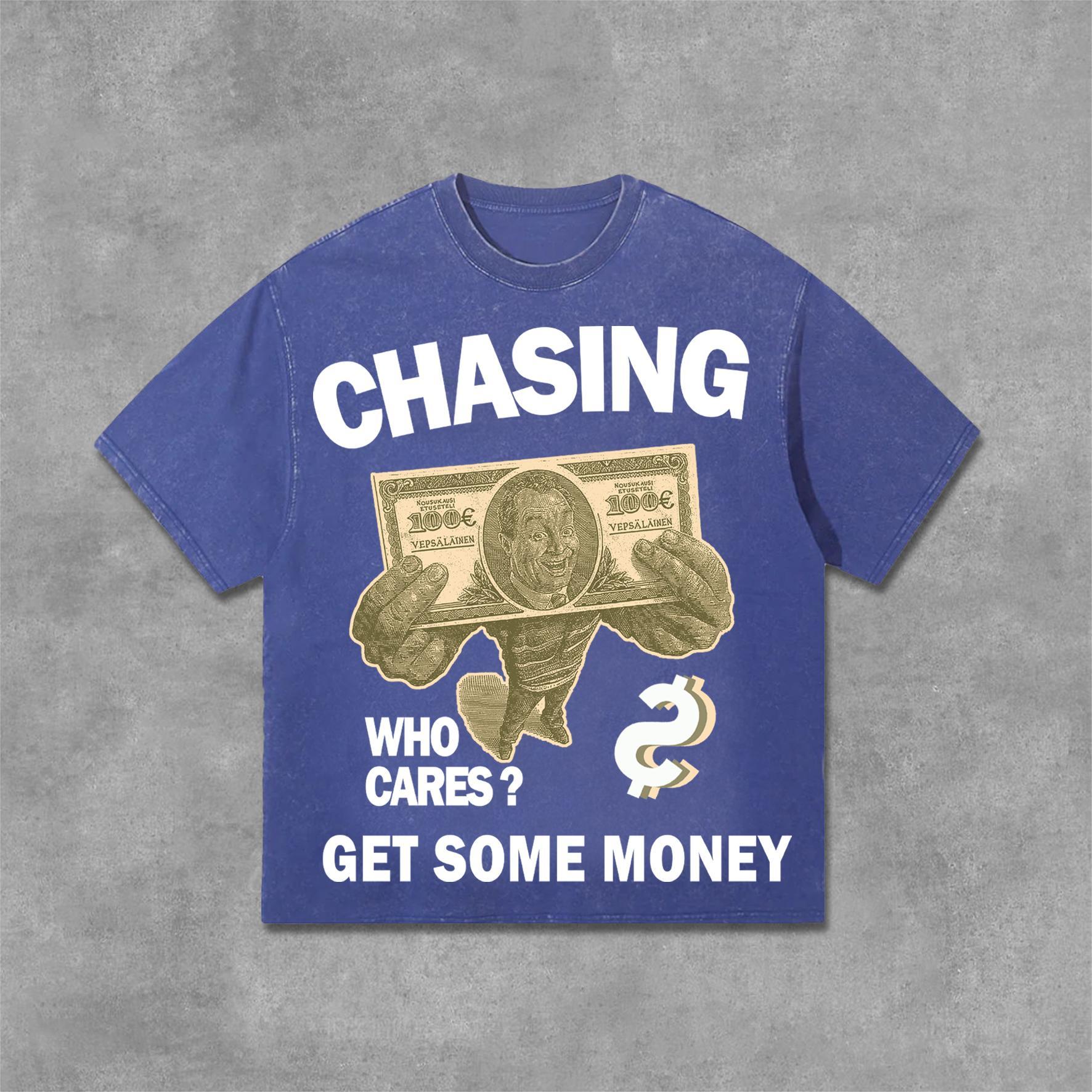 Men's Chasing Money Graphic Print Acid Washed Cotton T-Shirt Product Image