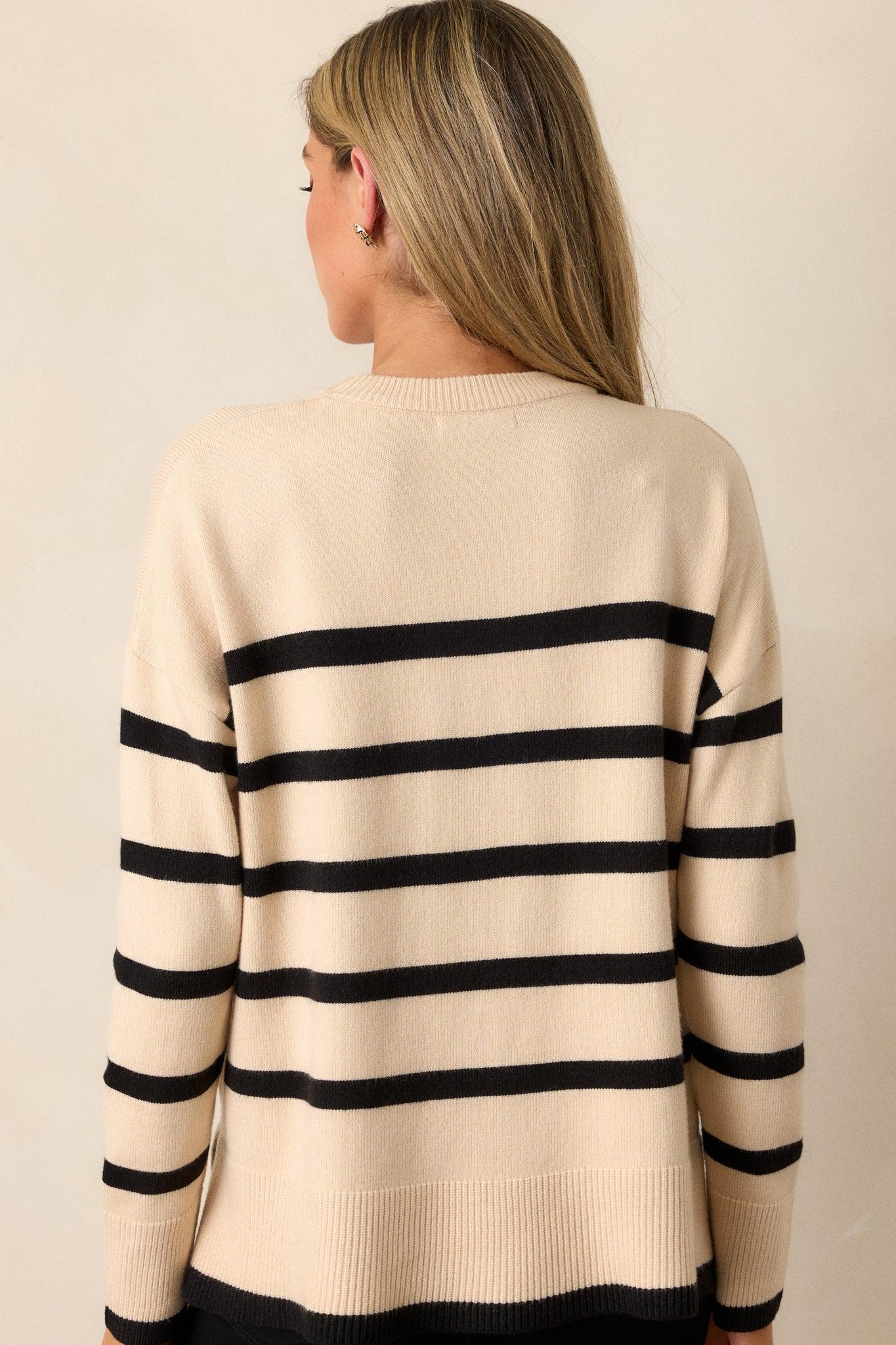 Time to Unwind Beige Stripe Knit Sweater Product Image