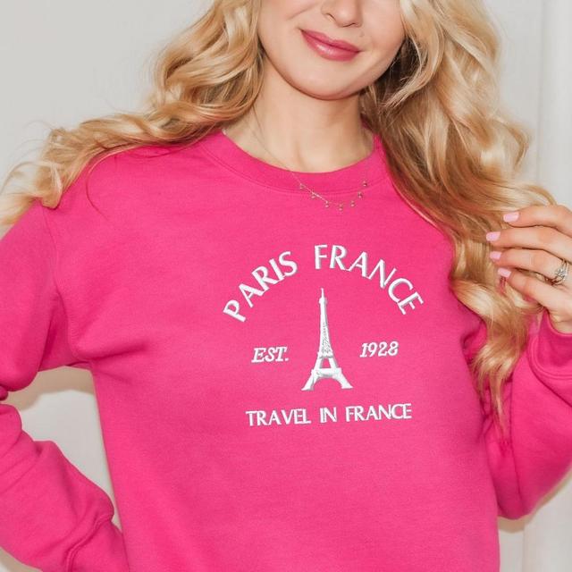 Simply Sage Market Women's Graphic Sweatshirt Embroidered Paris France  - 2XL - Raspberry Product Image