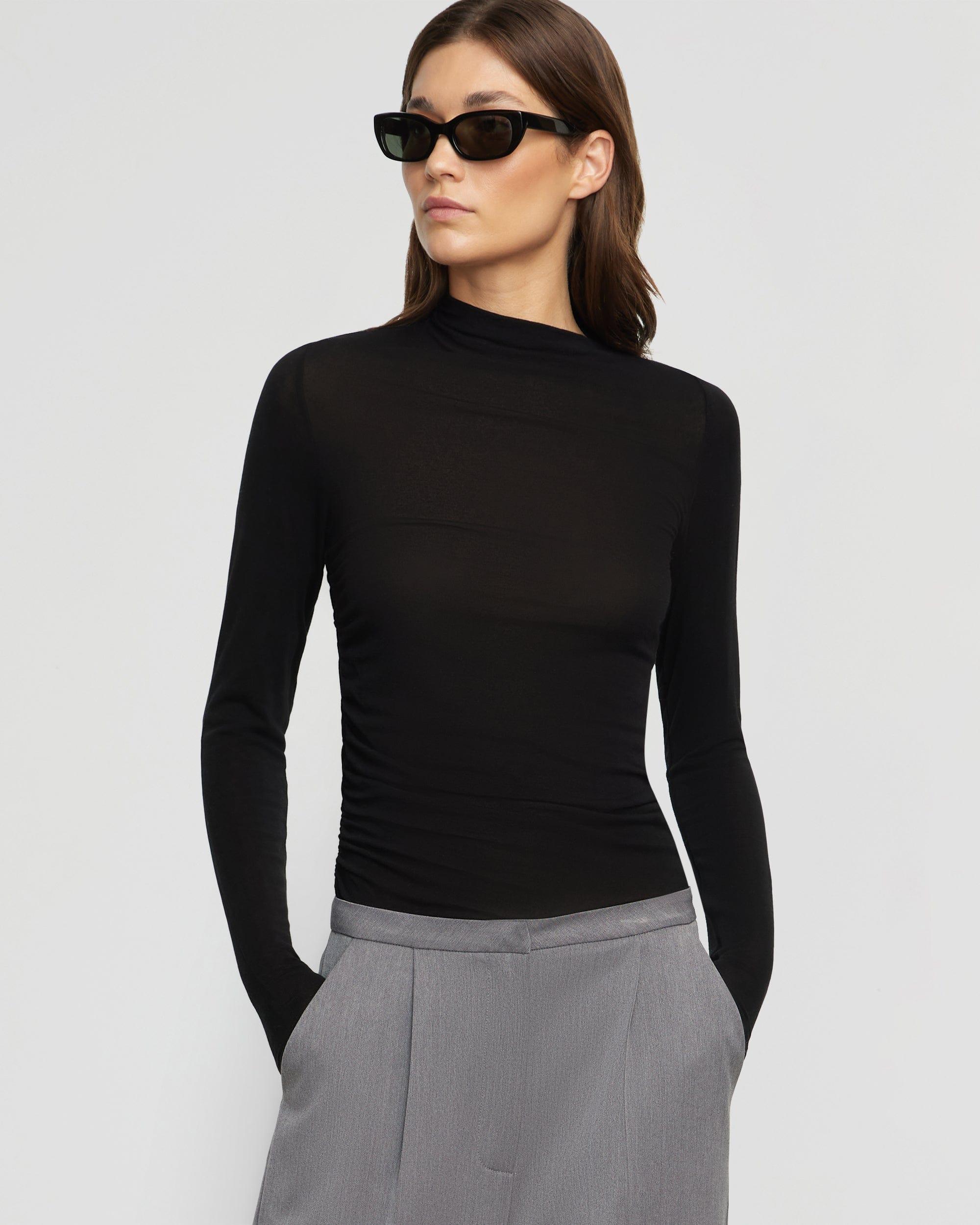 Vittoria Asymmetric-Neck Semi-Sheer Ruched Tee Product Image