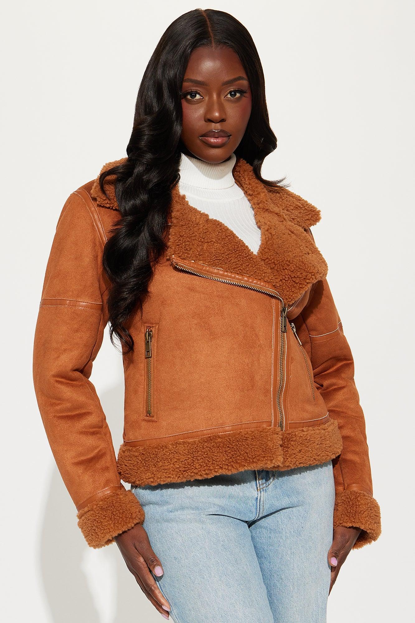 Mielle Faux Suede Aviator Jacket - Camel Product Image