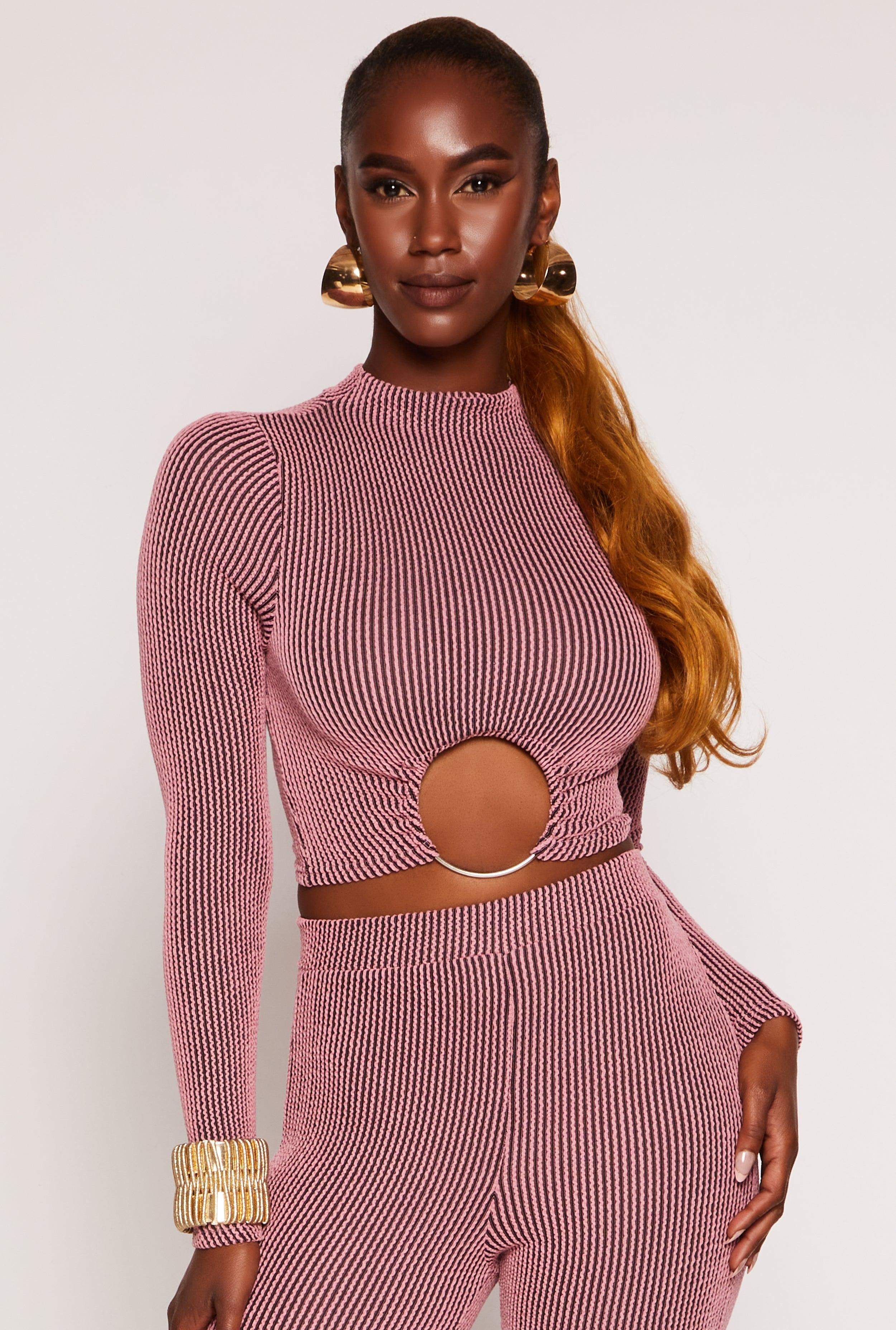 Womens O Ring Ribbed Knit Crop Top Product Image