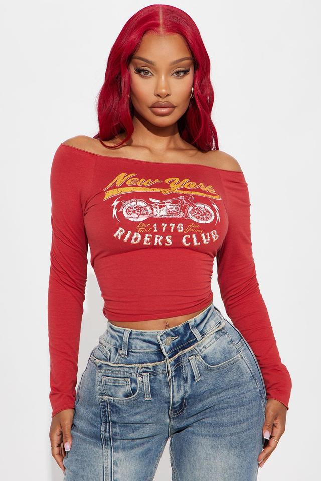 NY Riders Club Off Shoulder Top - Rust Product Image