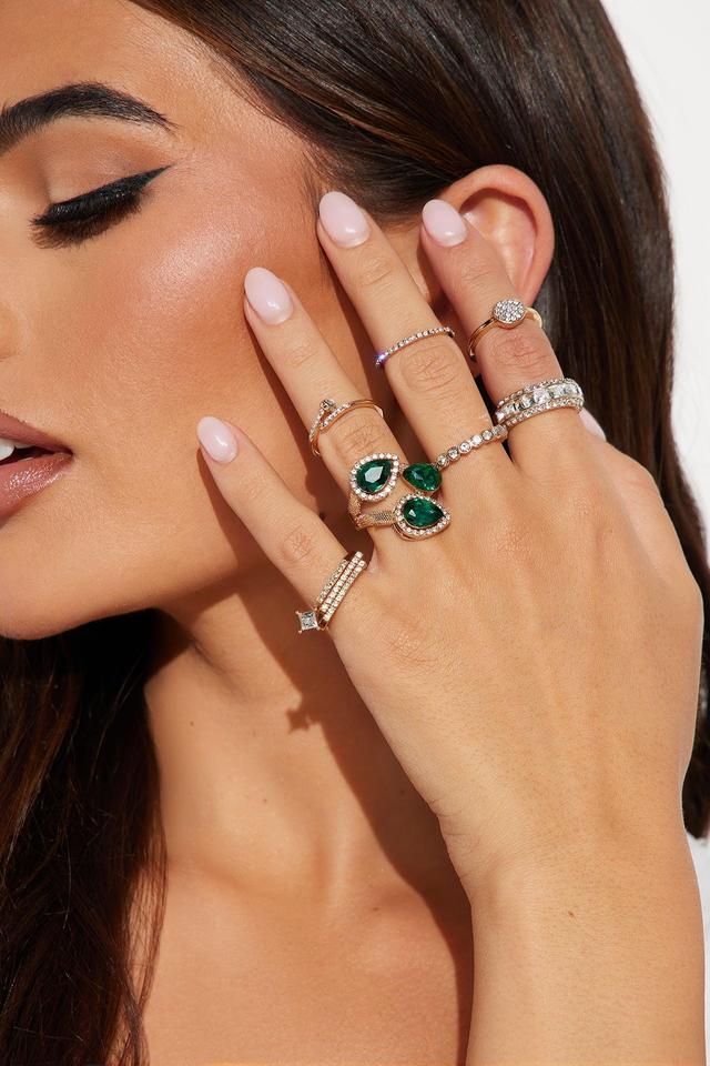 Emerald Eyes 9 Piece Ring Set - Gold/Green Product Image