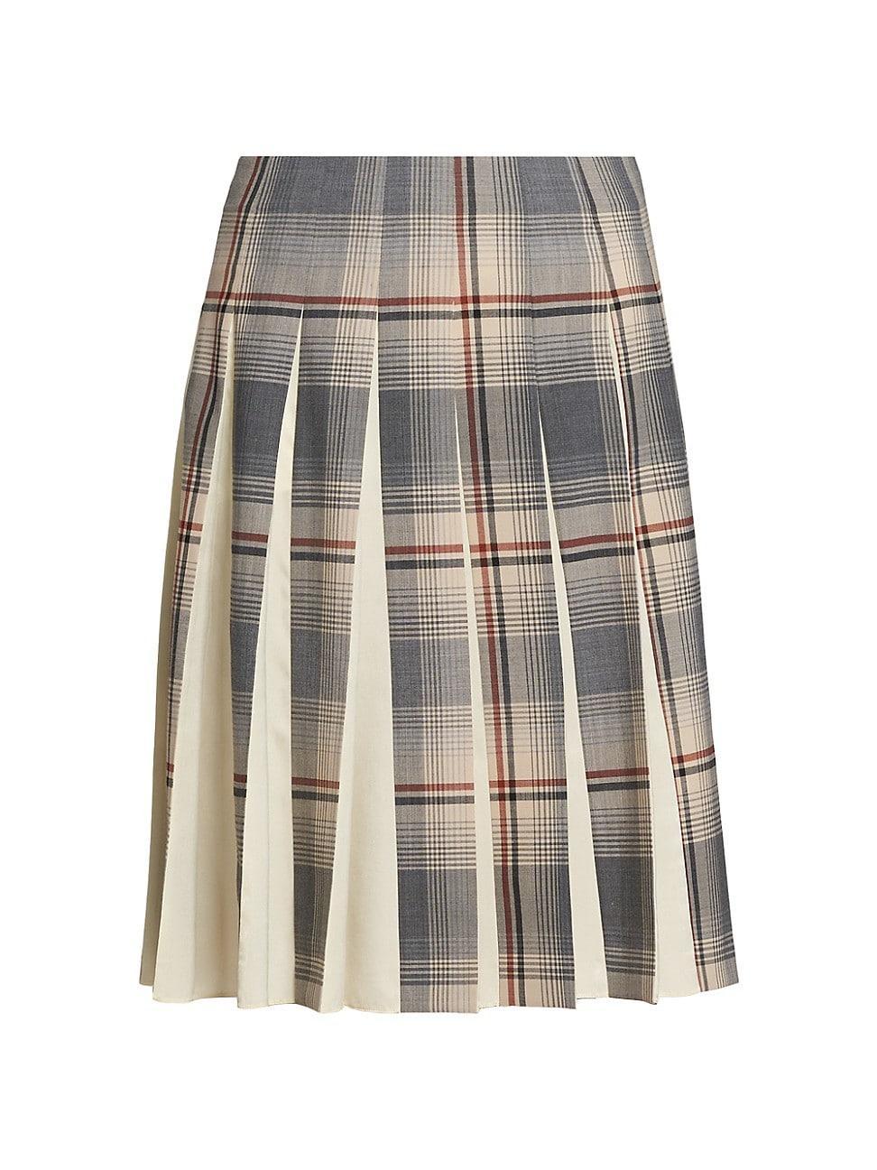 Womens Plaid Box-Pleated Midi-Skirt Product Image