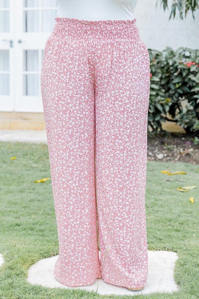 Awhile Longer Pink Smocked Waist Floral Pants FINAL SALE Product Image