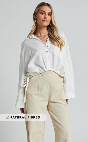 Amalie The Label - Alecia Linen Blend Side Tie Cropped Blouse in White product image