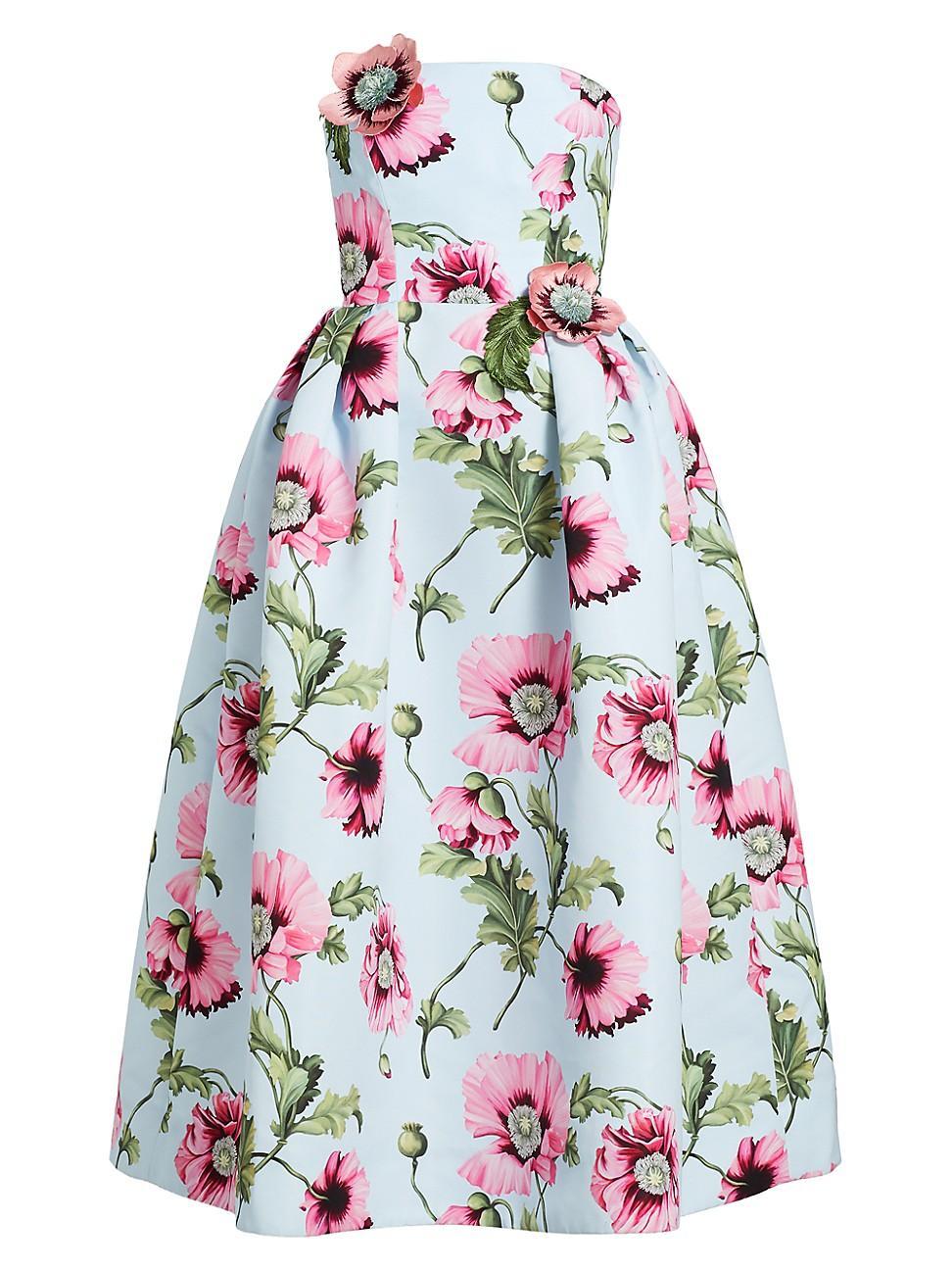 Womens Poppies Faille Strapless Midi-Dress Product Image