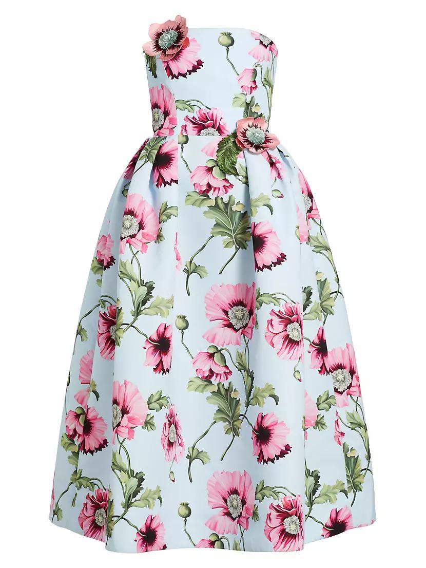 Poppies Faille Strapless Midi-Dress Product Image