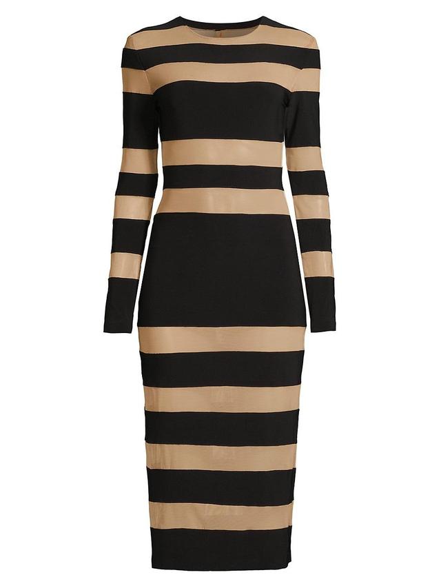 Womens Semi-Sheer Striped Midi-Dress Product Image