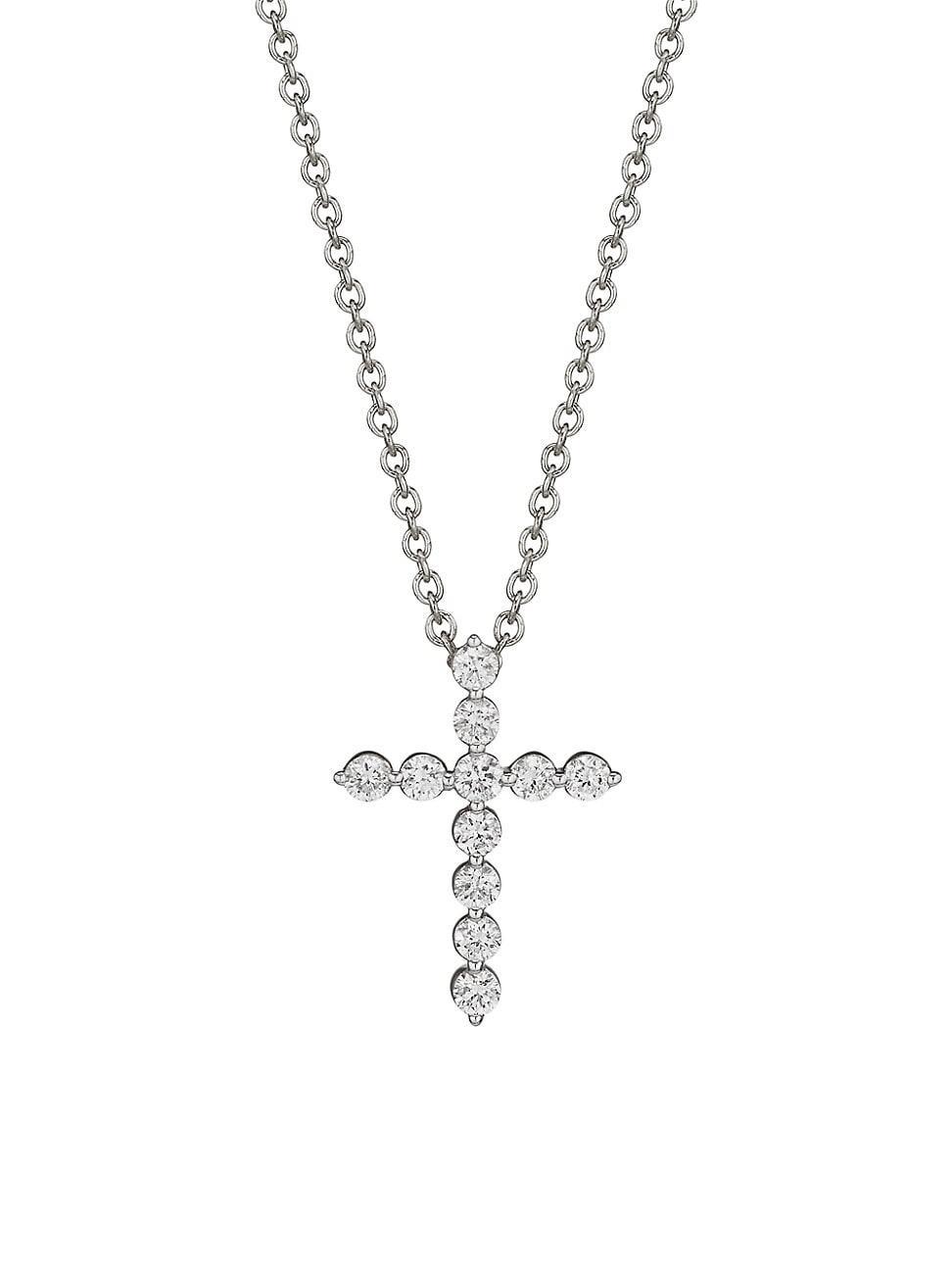 Womens 14K White Gold & 0.50 TCW Diamond Cross Pendant Necklace Product Image