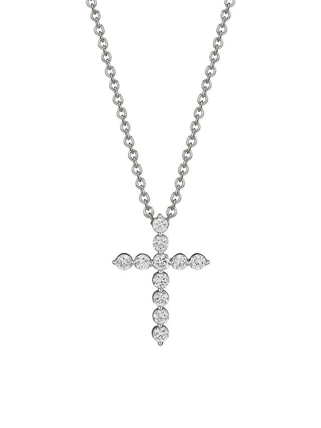 Womens 14K White Gold & 0.50 TCW Diamond Cross Pendant Necklace Product Image