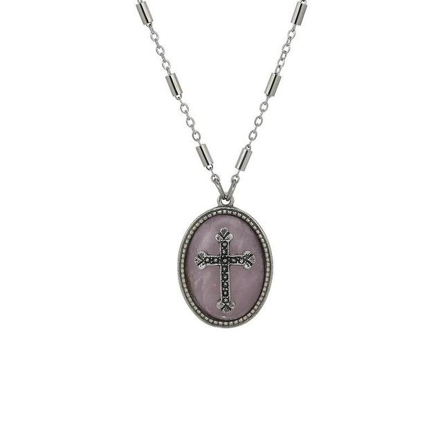 Symbols of Faith Silver Tone Stone With Pewter Cross Necklace, Womens, Pink Product Image