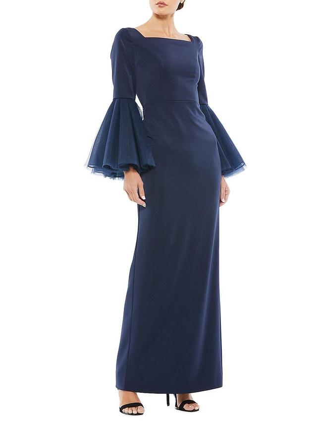 Womens Flounce-Sleeve Column Gown Product Image