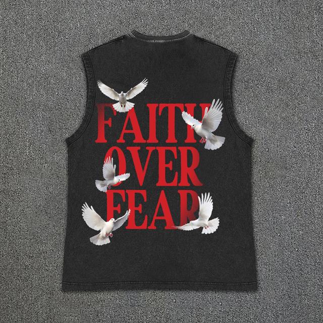 Men's Vintage Faith Over Fear Print Vintage Wash Sleeveless Tank Top Product Image