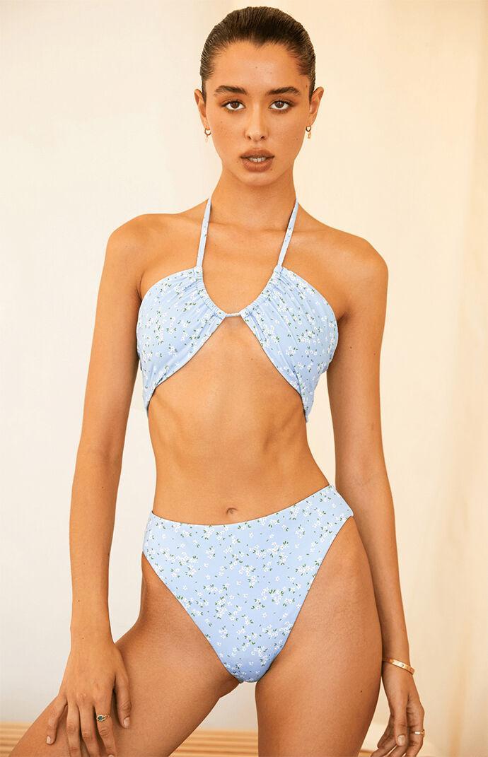 Dippin' Daisy's Women's Seashore High Waisted Bikini Bottom in Yellow/Blue - Product Image