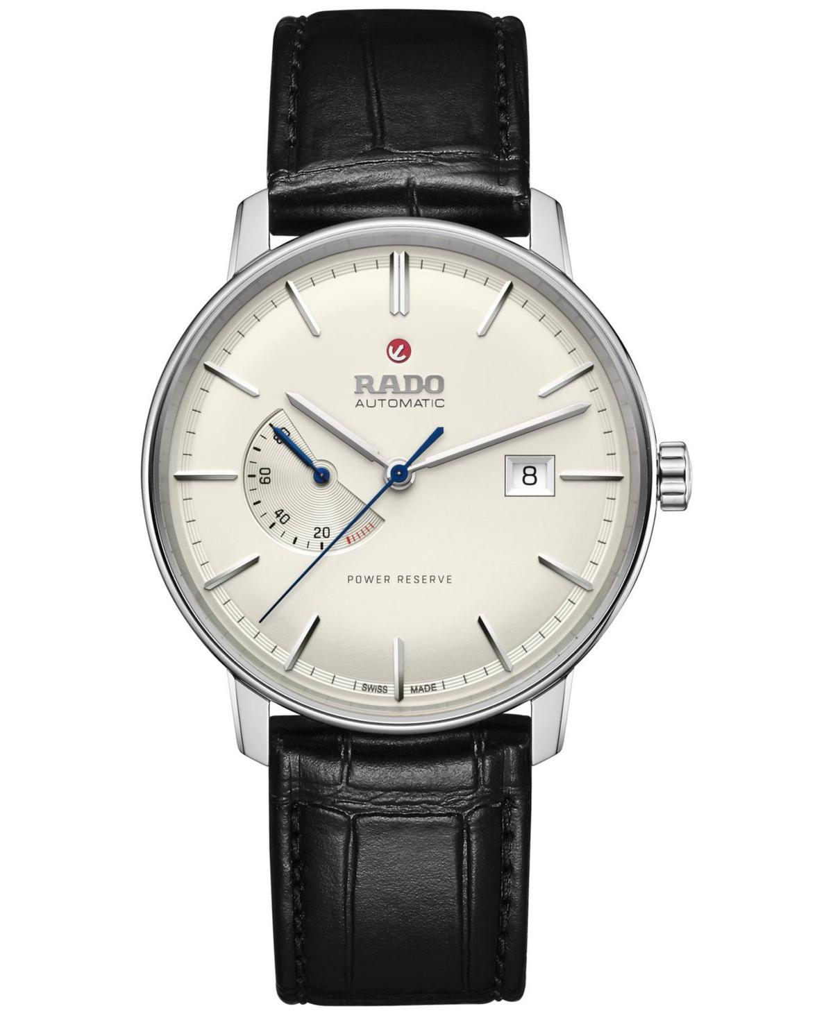 Rado Mens Coupole Classic Automatic Black Leather Strap Watch 41mm - White Product Image